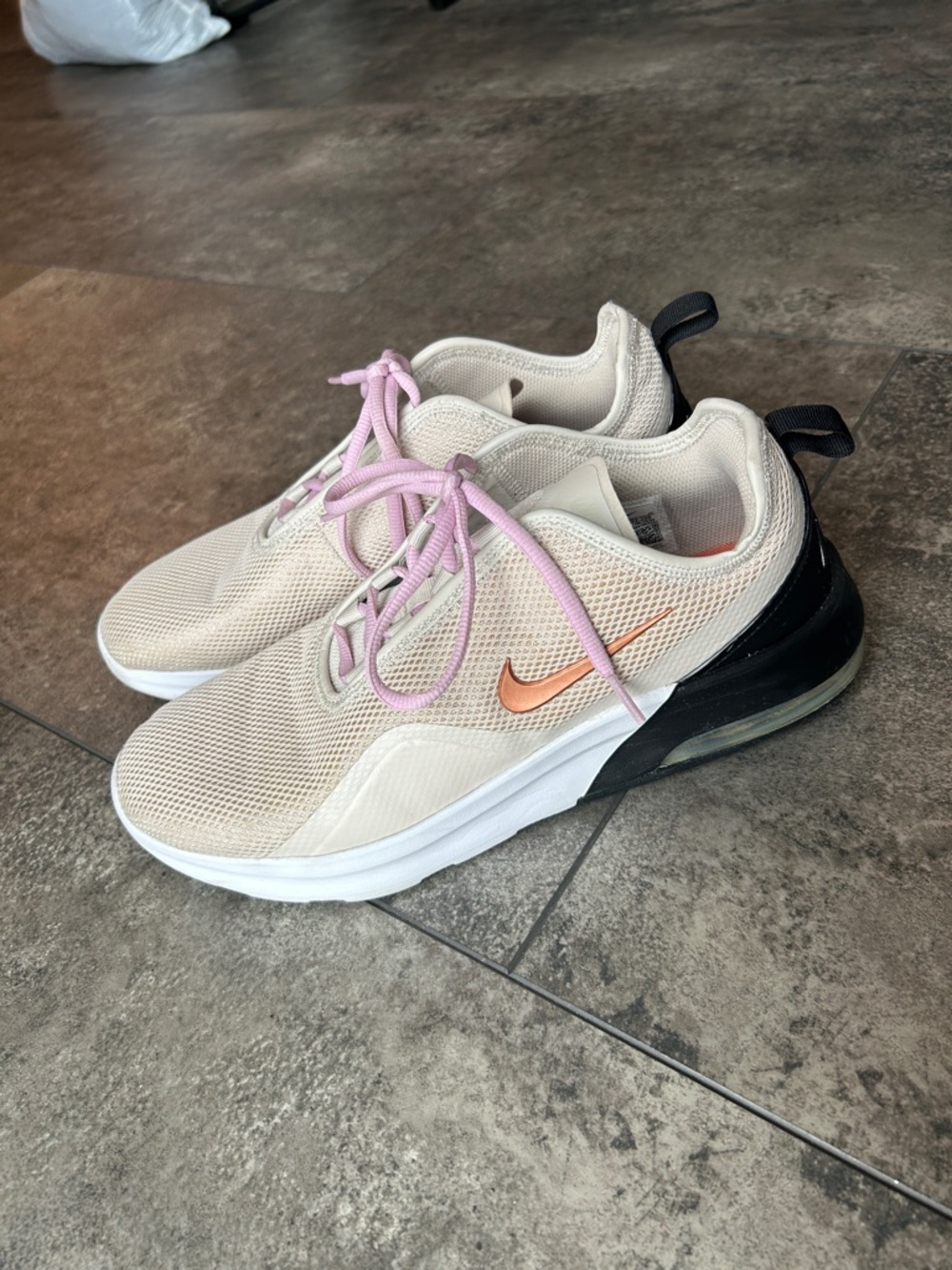 Nike Beige Mesh Sneakers with Pink Laces and Rose Gold Swoosh
